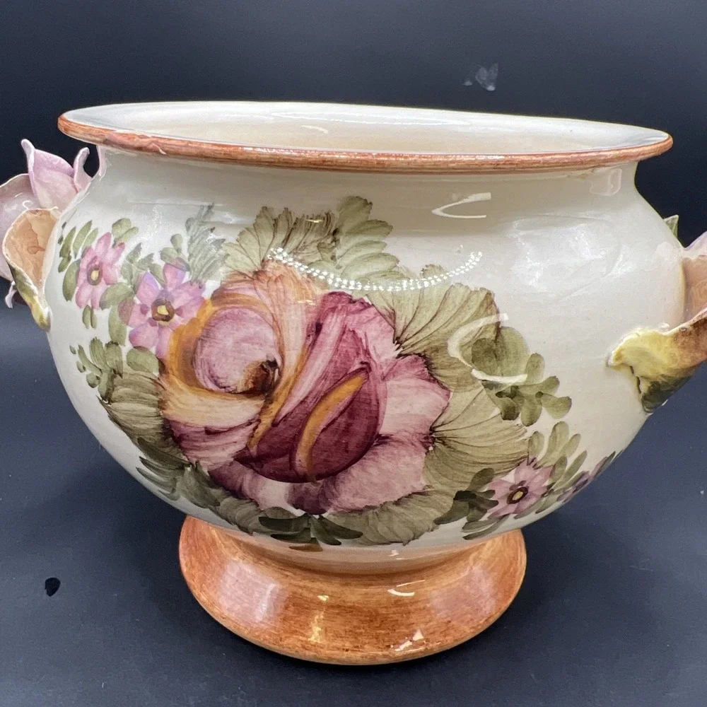 Vtg Tiziano Italian Capodimonte Soup Tureen Lid Underplate Hand Painted Roses